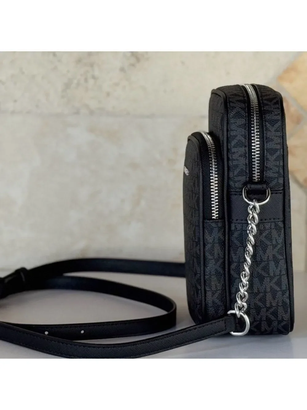 Michael Kors Black Monogram Jet Set Crossbody Bag